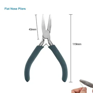 Detail view of 5-inch flat nose jewelry pliers with dimensions of 119mm and 43mm