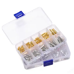 Detailed view of DIY jewelry slider clasp set in gold and silver with organizer box
