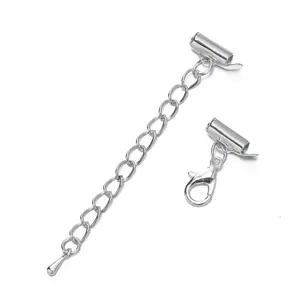 Detailed view of silver-tone DIY jewelry slide tube clasp with extension chain and clasp