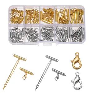 DIY Jewelry Findings Slide Tube Clasp Set Gold Silver Electroplated Slider End Caps Lobster Clasps Extension Chains With Storage Box