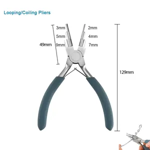 Detailed size specifications for 6-step jewelry looping and coiling pliers tool