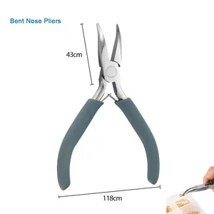 Detailed view of 5-inch stainless bent nose pliers with dimensions for jewelry making