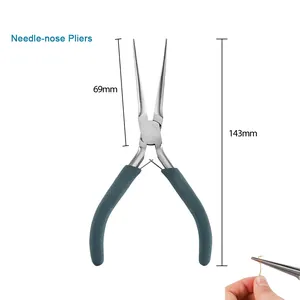 Detailed size guide for 5-inch needle-nose pliers jewelry tool with dimensions.