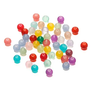 Colección de cuentas de vidrio redondas de 10 mm con acabado suave de imitación de jade