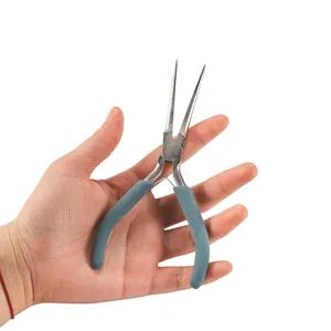 Handheld close-up of 5-inch professional needle nose pliers for precise jewelry DIY crafts