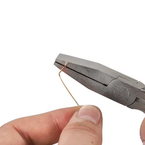 Detailed view of 5-inch chrome vanadium needle-nose pliers bending jewelry wire.