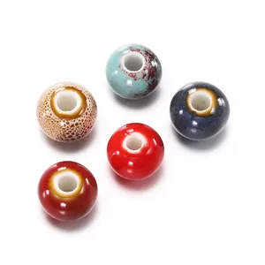 Macro view of assorted 6-10mm colorful glazed ceramic beads for DIY jewelry making