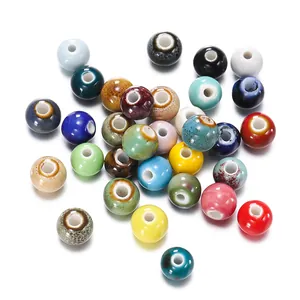 Macro detail view of various colorful 6-10mm ceramic beads for DIY jewelry necklace making