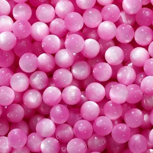 Ροζ χάντρες ρητίνης cat eye με glitter για κατασκευή κοσμημάτων