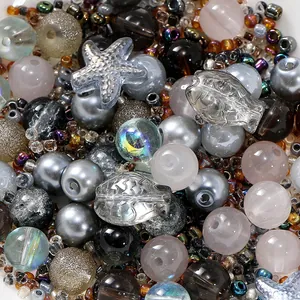 Σετ με ανάμικτες ακρυλικές χάντρες 8mm για DIY κατασκευή κοσμημάτων σε γκρι τόνους