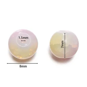 Detail of 8mm ice crackle glass beads showing 1.5mm hole and 7mm height dimensions.
