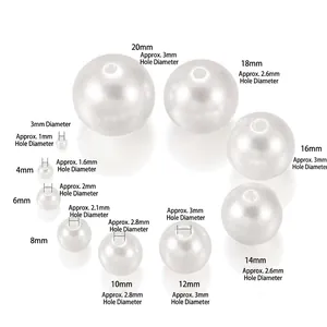 White ABS pearl beads in sizes 3mm to 20mm for DIY jewelry making and crafting.