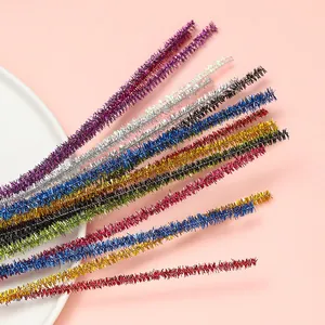 Close-up of colorful glitter chenille stems for children DIY handmade craft projects