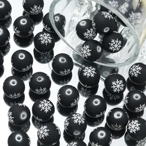 16mm matzwarte acryl kralen met wit sneeuwvlokpatroon voor DIY-sieraden maken nu