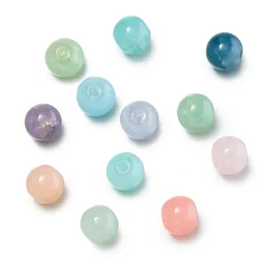 Macro view of 10mm translucent colorful cracked opal glass beads for DIY crafts.