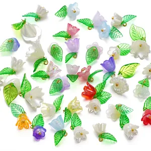 Acrylic Lily Of The Valley Flower Leaf Pendants With Artificial Pearl Alloy Ring For DIY Jewelry Phone Chain Bag Making