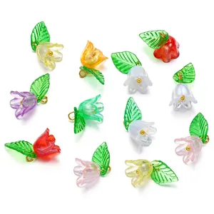 Assorted colorful acrylic flower and leaf pendants for DIY jewelry and phone charm making
