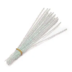 Detailed view of shimmery white glitter pipe cleaners for DIY craft bouquet materials