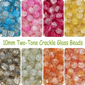 Δίχρωμες Γυάλινες Χάντρες Crackle 10mm Χύμα Χάντρες με Εφέ Πάγου για Κατασκευή Κοσμημάτων DIY Χειροποίητο Βραχιόλι Κολιέ Αξεσουάρ