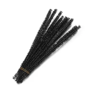 Bundle of black glitter chenille stems pipe cleaners for DIY craft and bouquet making