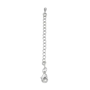 Close-up of a silver-colored jewelry extension chain featuring a durable lobster clasp