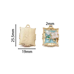 Detailed dimensions of vintage flower frame charms for DIY jewelry making, 25.5mm size.