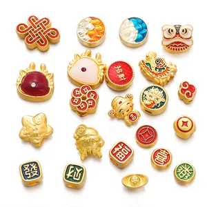 Chinese style DIY alloy charms set with gold finish and auspicious symbols for jewelry making