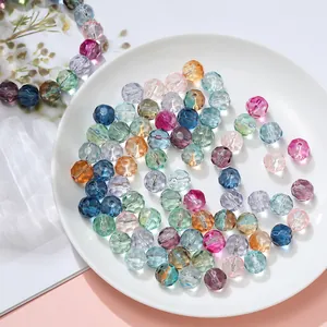 10mm faceted multi-color glass beads for DIY jewelry making on white plate