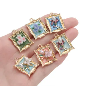 Detailed view of vintage frame floral pendants for DIY jewelry making accessories