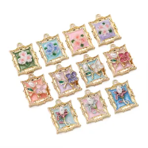 Detailed view of colorful vintage alloy frame flower pendants with pearl accents