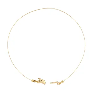 Detail of 18K gold plated steel wire necklace with secure metal clasp for DIY jewelry