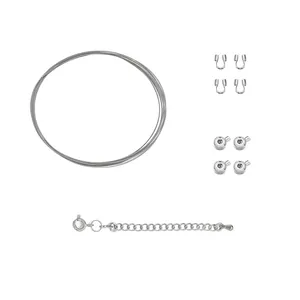 Silver DIY jewelry making kit with steel wire, crimps, and extension chain.