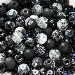 Premium mixed 8mm black and grey acrylic spacer beads for DIY jewelry making sets