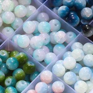 Detail shot of 8mm ice-cracked glass beads in various colors for DIY jewelry making