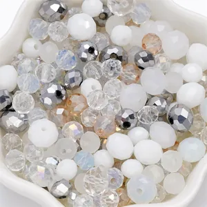 Mixed 4-8mm white and silver faceted crystal beads for DIY jewelry making