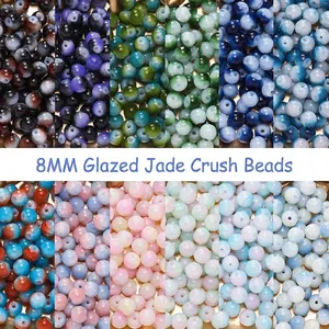 8mm Crackle Lampwork Glass Beads Multi-Color Round Loose Spacer Beads For DIY Jewelry Making Bracelet Necklace Handcraft