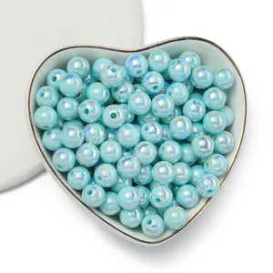 Iridescent light blue AB coated acrylic round beads for DIY jewelry bracelet making