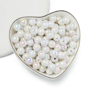 Iridescent white AB coated acrylic round beads for DIY jewelry making