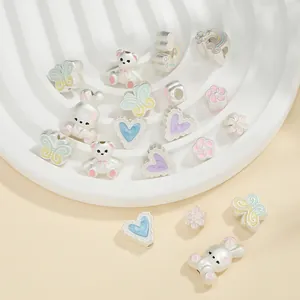 Perline in Lega di Zinco Fai da Te Smaltato Perla Artificiale Orso Cuore Fiore Arcobaleno Accessori per Gioielli