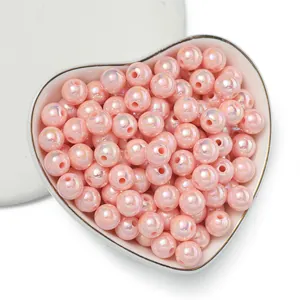 Lustrous iridescent pink AB coated acrylic round beads for DIY jewelry craft making