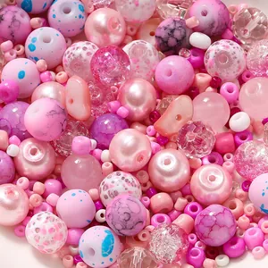Mixed 8mm pink and purple acrylic beads for DIY jewelry making and craft projects