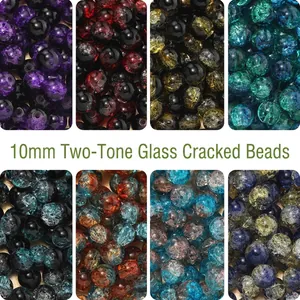 Cuentas de Explosión de Vidrio Soplado de 10mm Cuentas Redondas Sueltas de Vidrio Agrietado para Bricolaje Pulsera Collar Joyería
