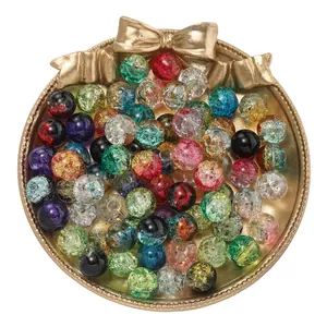 Juego de cuentas de vidrio craquelado multicolor de 10 mm para joyería DIY en bandeja