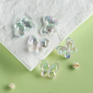 Iridescent Acrylic Butterfly Beads Colorful AB Coating Transparent Resin Beads For DIY Jewelry Making Hair Accessories