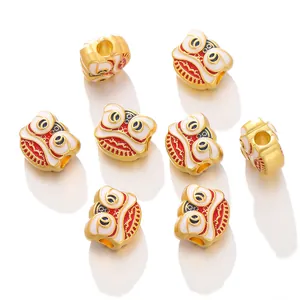 Traditional Chinese lion head gold plated alloy spacer beads for DIY jewelry making