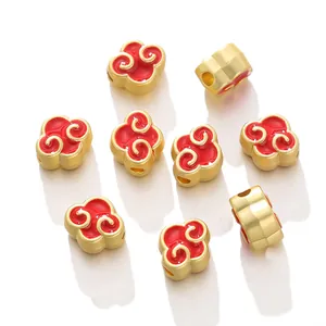 Red enamel lucky cloud gold alloy spacer beads for DIY bracelet jewelry making materials