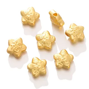 Golden alloy star beads with embossed lucky Fu character for handmade DIY jewelry