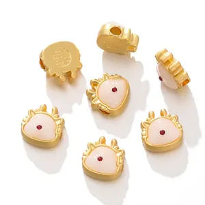 Decorative gold alloy Fu character beads with white inlay for DIY jewelry making