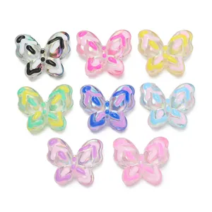 Perles papillon en acrylique irisées colorées pour la fabrication de bijoux et bricolage