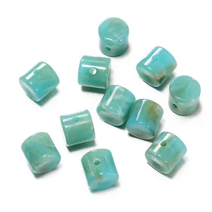 Perles cylindriques en acrylique texture marbre cyan pour bijoux DIY accessoires